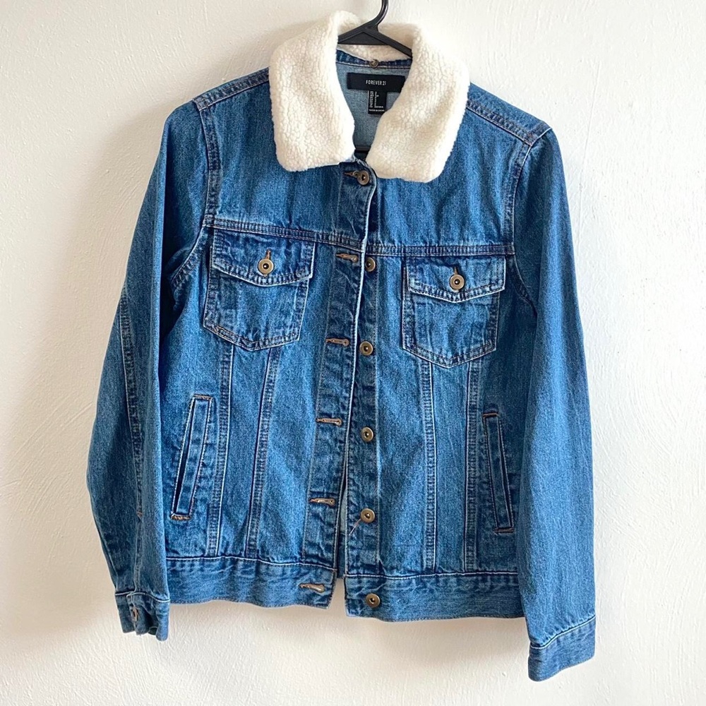Forever 21 faux shearling collar denim jacket